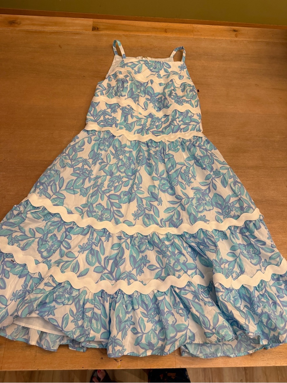 Lilly Pulitzer Blue and White Floral Tiered Maxi Dress